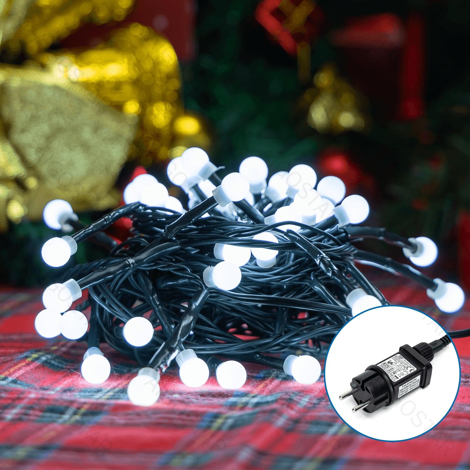 Low Voltage Firecracker String Lights-Cool White-3M+5M-50LED-10CM/LED-green black wire-8blink+time+IP44