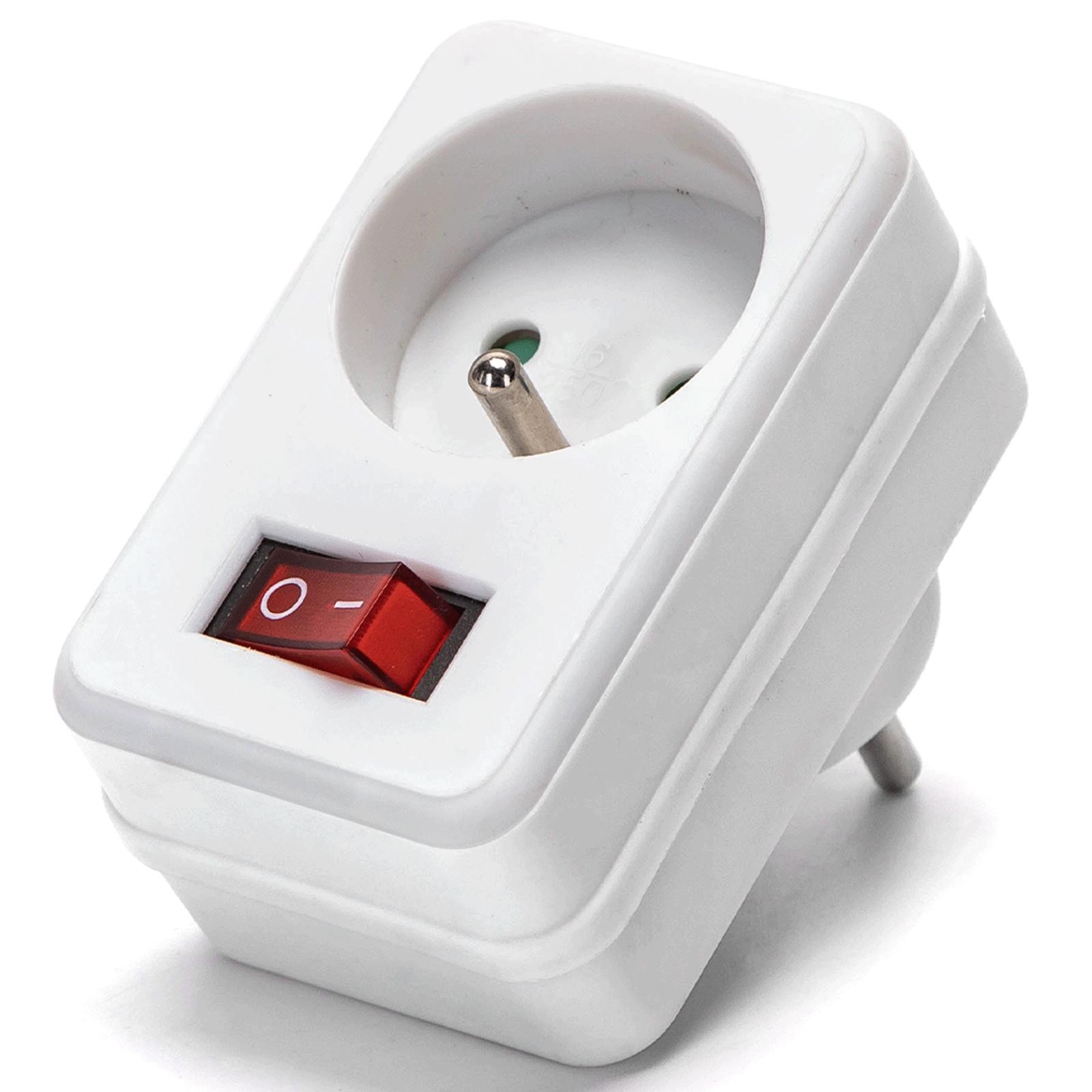 French 1-Way Adaptor (With Switch) 16A White