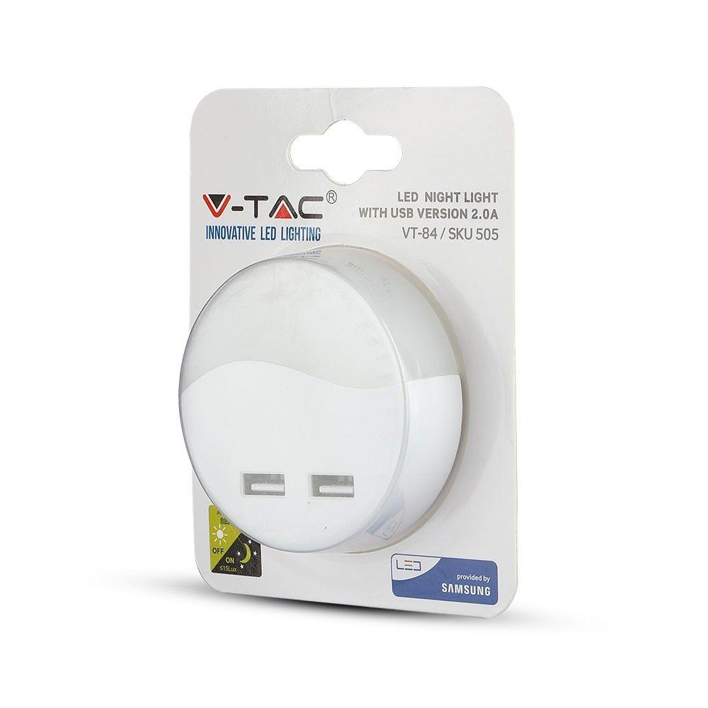 VT-84 0.45W LED NIGHT LIGHT(EU PLUG) WITH USB & SAMSUNG CHIP 4000K-ROUND