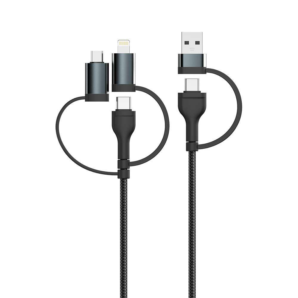 Przewód USB z adapterem 5w1 typ: C, Micro, Lightning, Fast Charging, 1.2m, Czarny, VTAC, SKU 7747