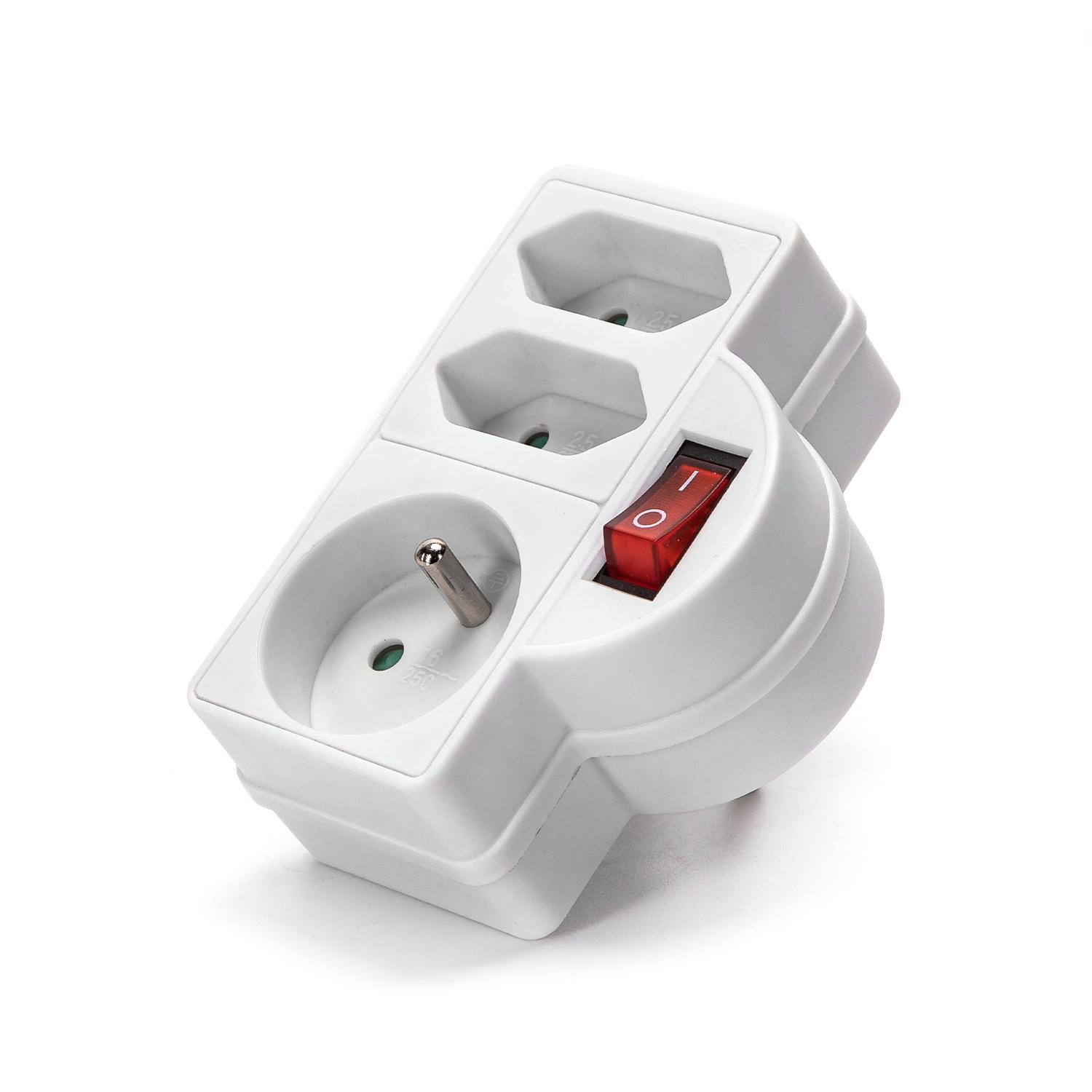 French 3-Way Adaptor (With Switch) 2*16A+1*2.5A White