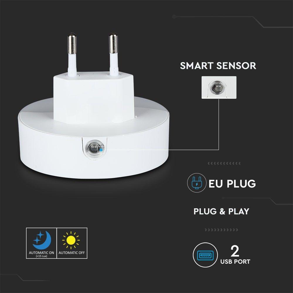 VT-84 0.45W LED NIGHT LIGHT(EU PLUG) WITH USB & SAMSUNG CHIP 3000K-ROUND