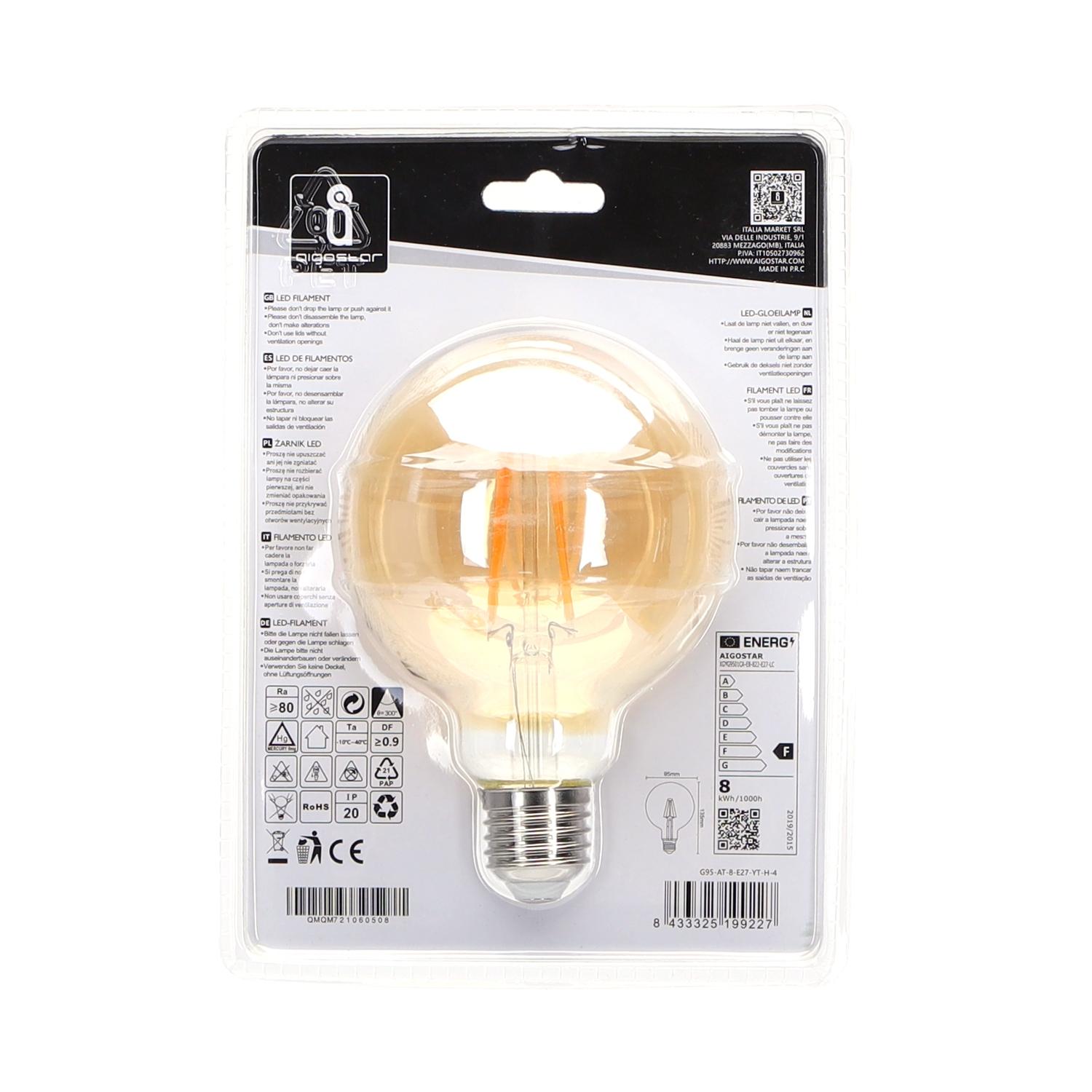 LED Filament Bulb (Amber) G95 E27 8W