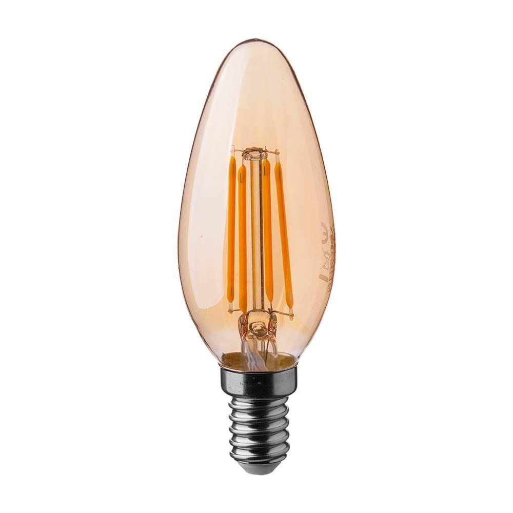 4W C35 Żarówka LED Filament, Klosz: Bursztynowy, Barwa:2200K, Trzonek:E14, VTAC, SKU 217113