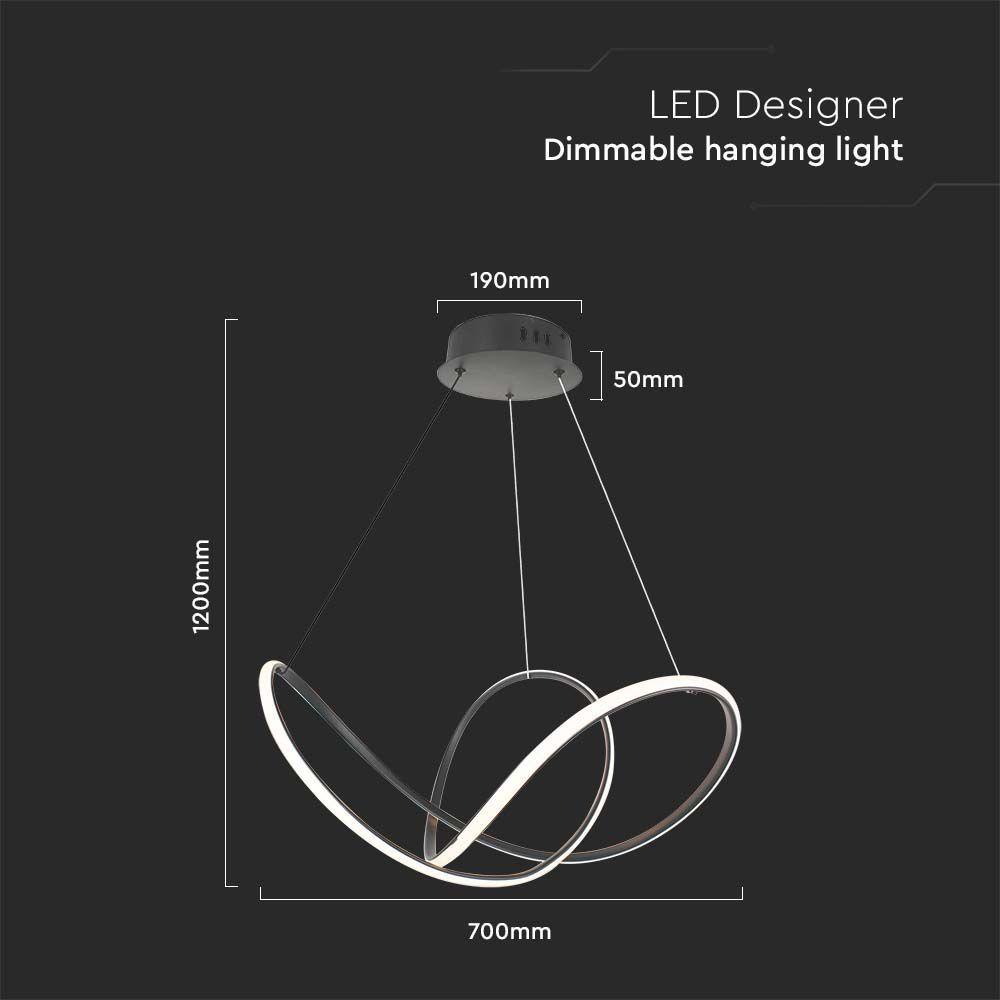 50W Dekoracyjna lampa wisząca LED D:70xH120CM 3000K, Obudowa: Czarna      , VTAC, SKU 15340