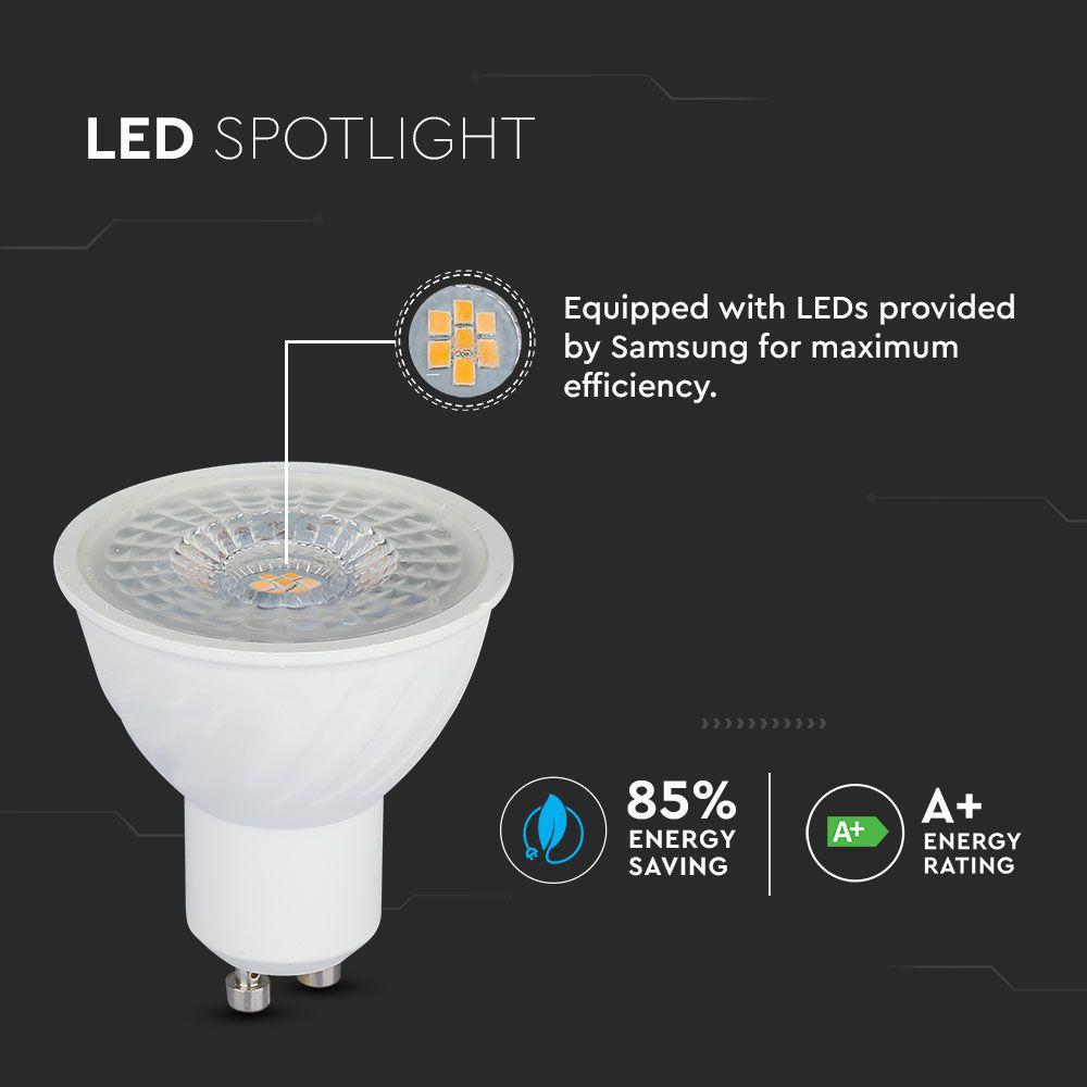 6.5W GU10 Żarówka LED, Chip SAMSUNG, Barwa:6400K, Kąt 110', Ściemniana, Trzonek:GU10, VTAC, SKU 200