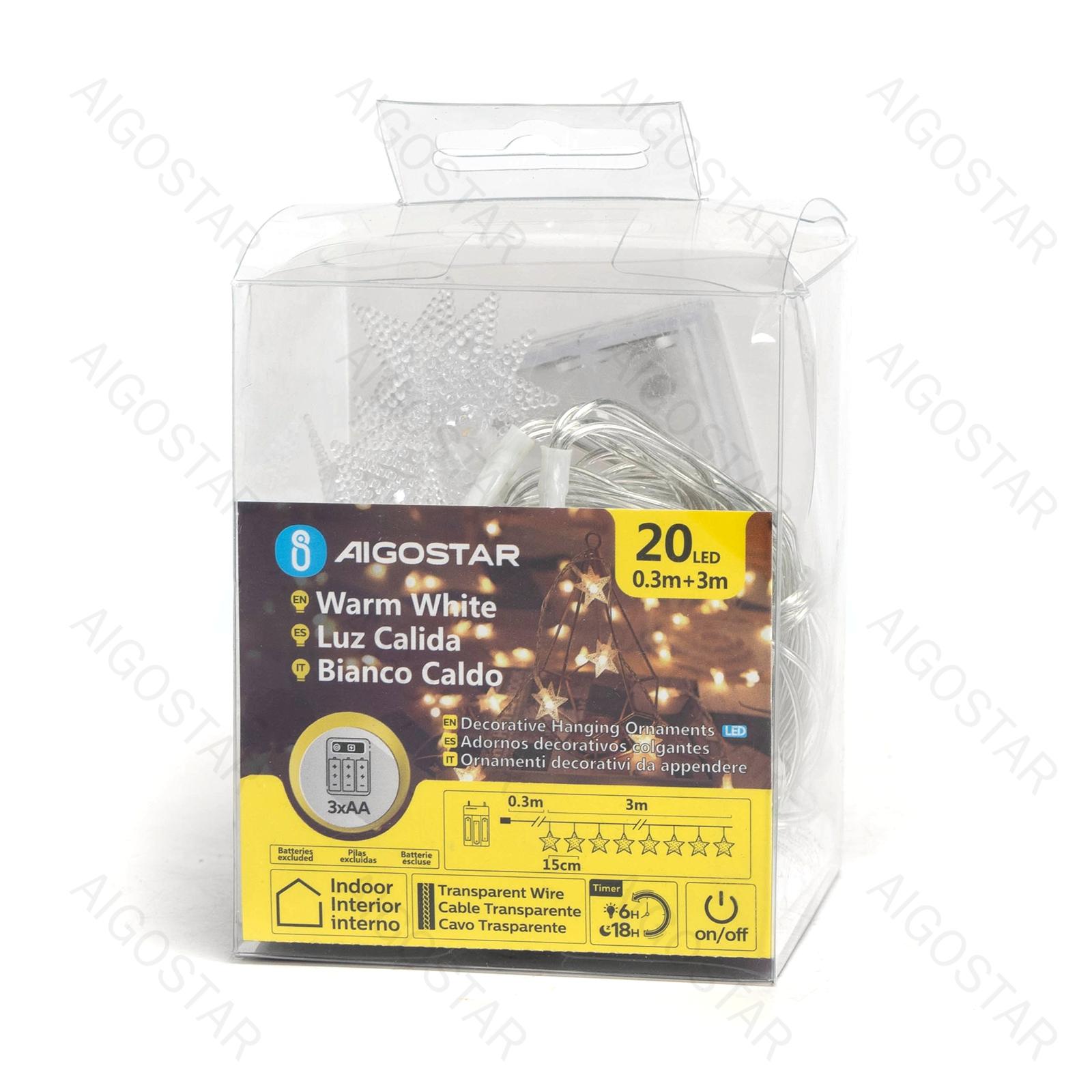 3AA battery string lights - pendant star, natural white, 3m