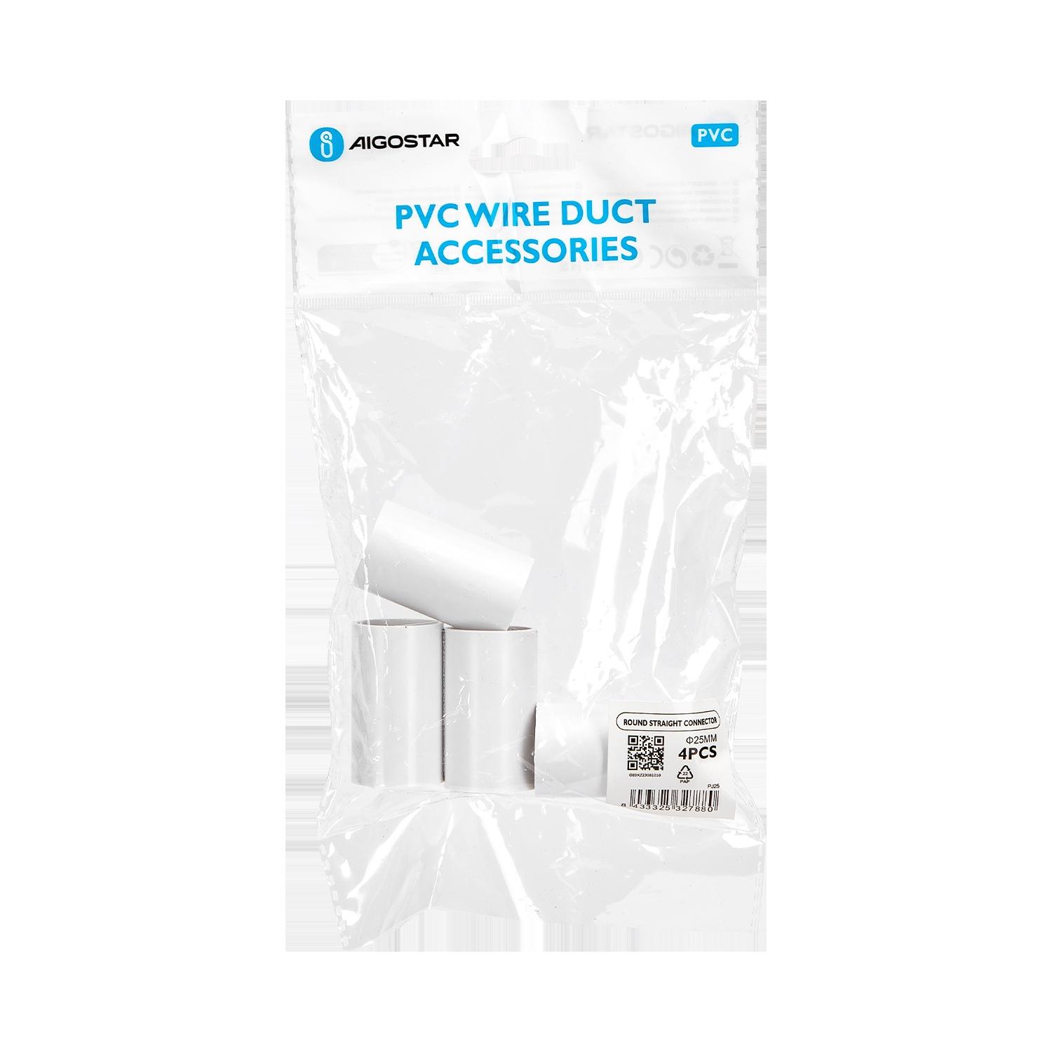 PVC Round Wire Duct Connector White 25mm 4PCS