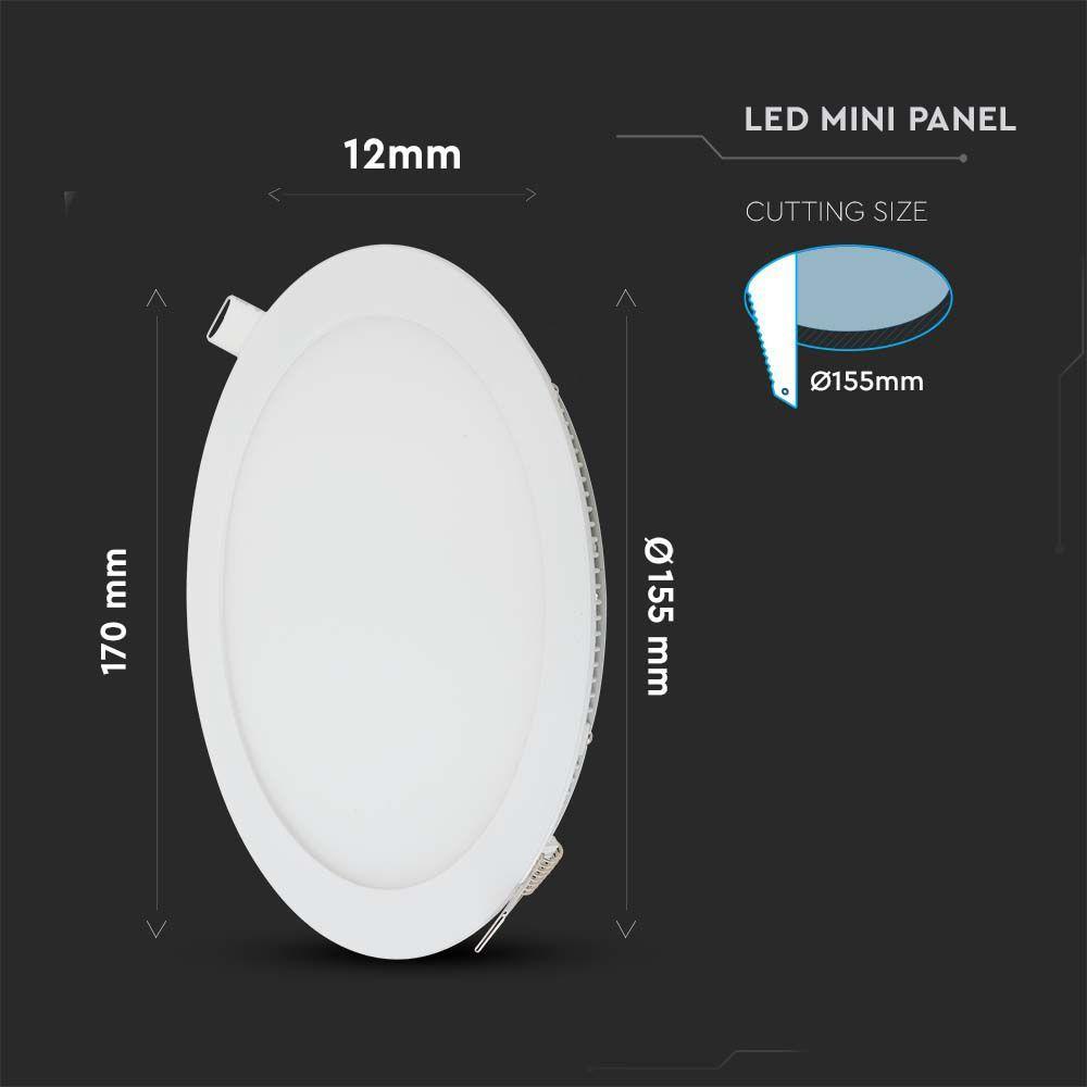 12W Panel LED, Barwa:6400K, Okrągła, VTAC, SKU 214859