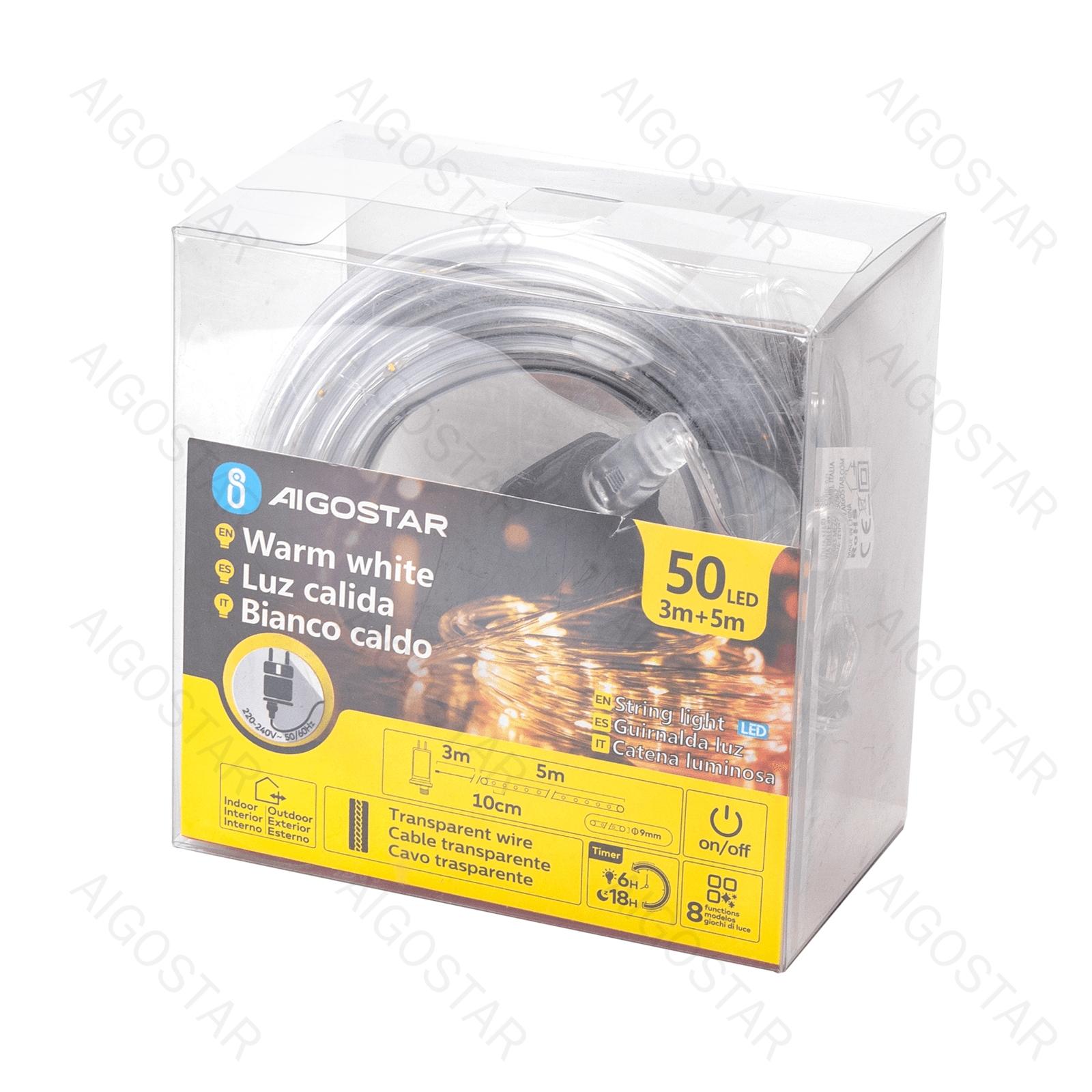 Low-voltage light string, Φ9mm tube lights, warm white, 3m+5m