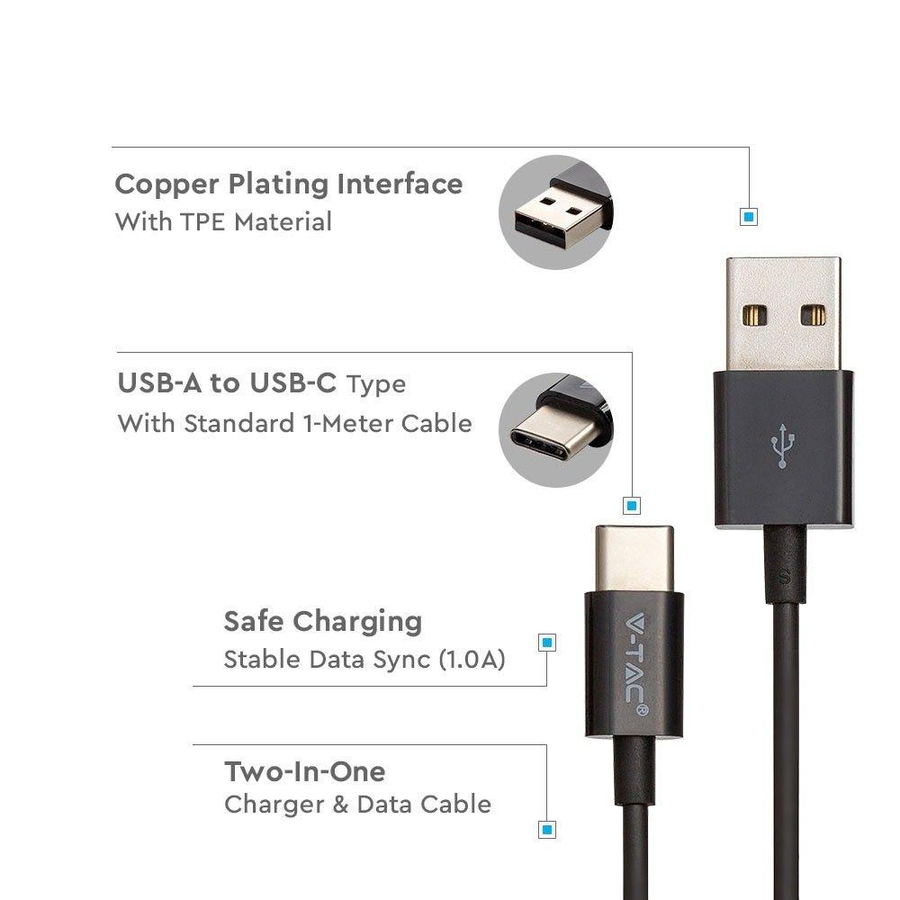 Przewód USB typ: C, 1m, Czarny, VTAC, SKU 8487