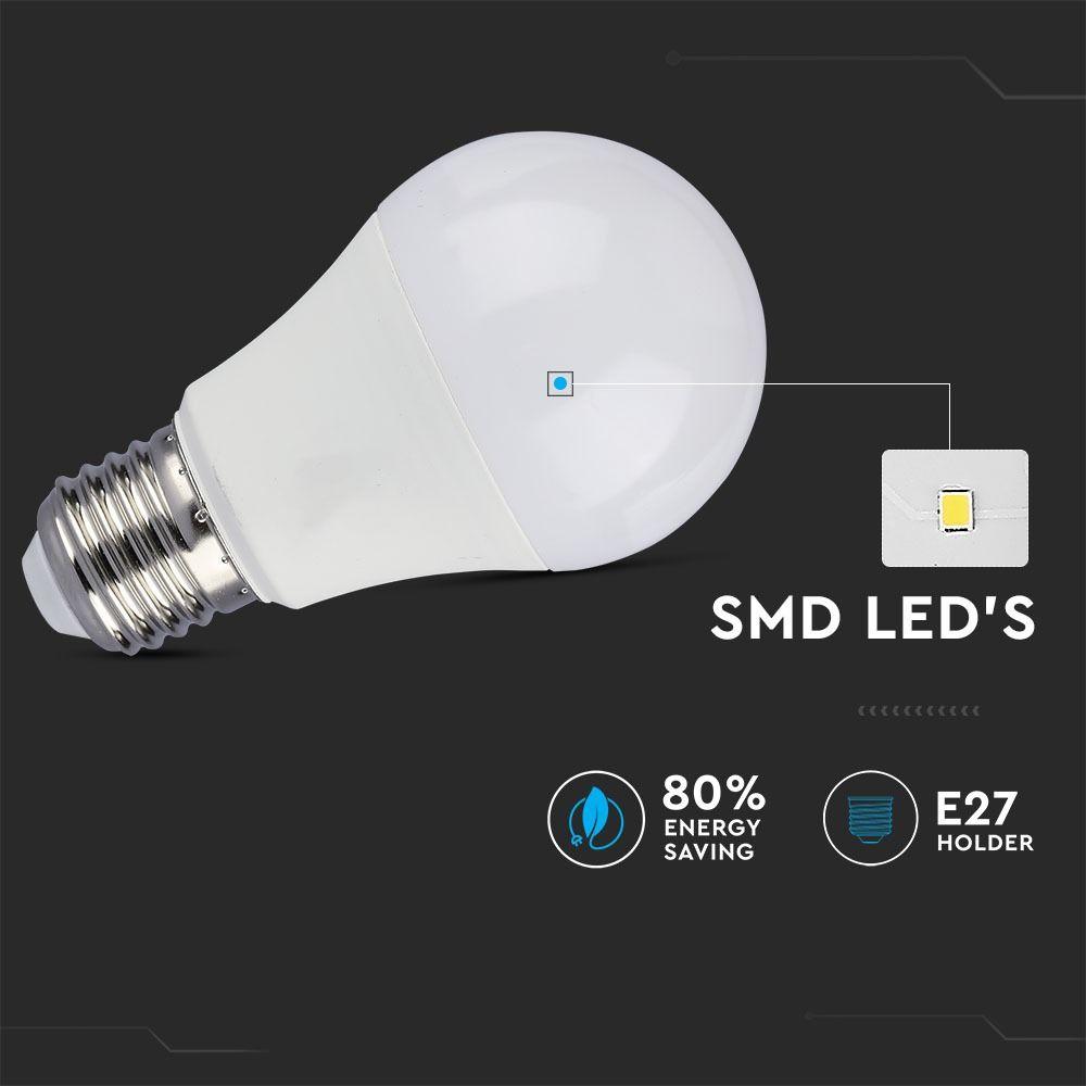 9W A60 Żarówka LED, Barwa:4000K, Ściemniana - 3 stopnie, Trzonek:E27, VTAC, SKU 4448