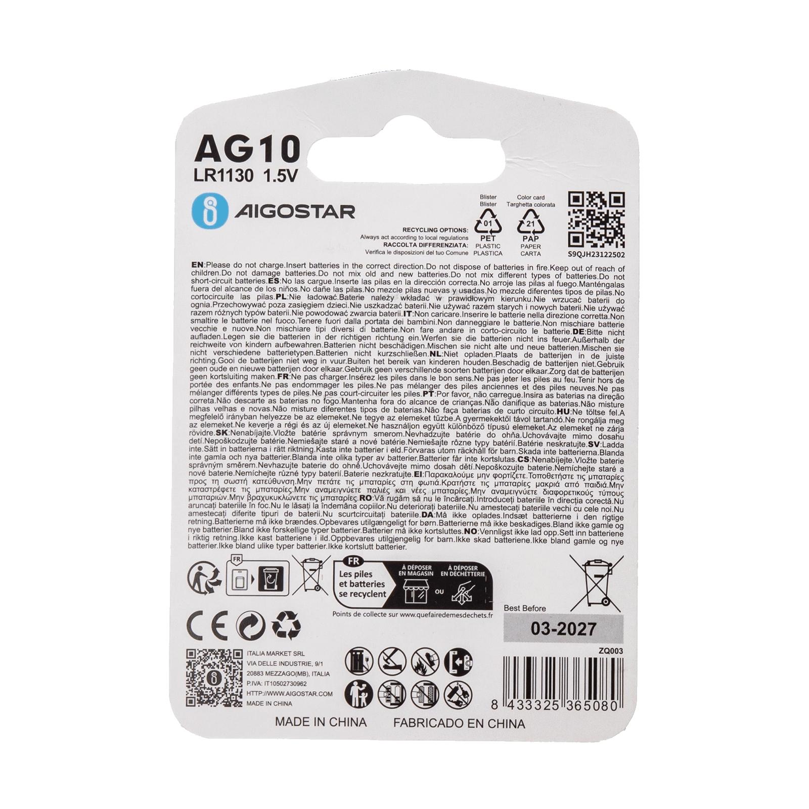 Coin cell batteries AG10/LR1130 1.5V 4PCS