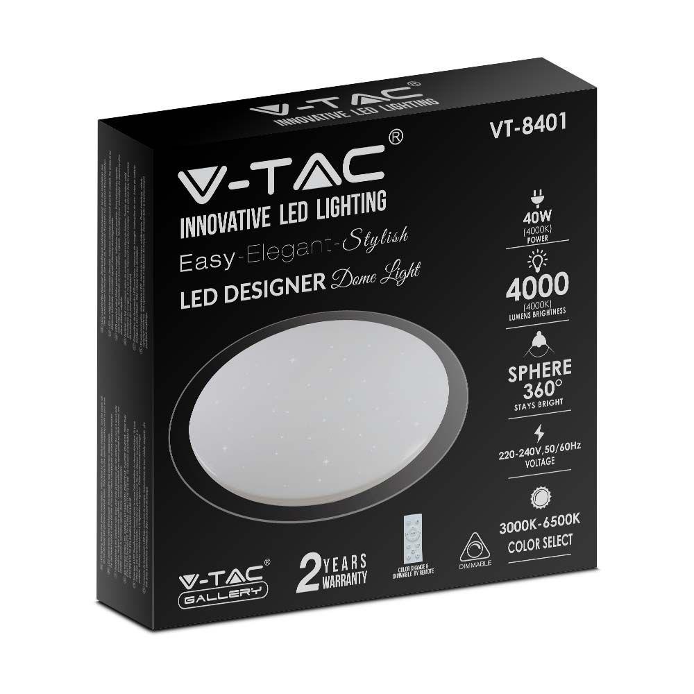 20W/40W/20W Dekoracyjny plafon LED, Barwa: 3w1, Ściemniany, Klosz z efektem gwiazdki, VTAC, SKU 2114741