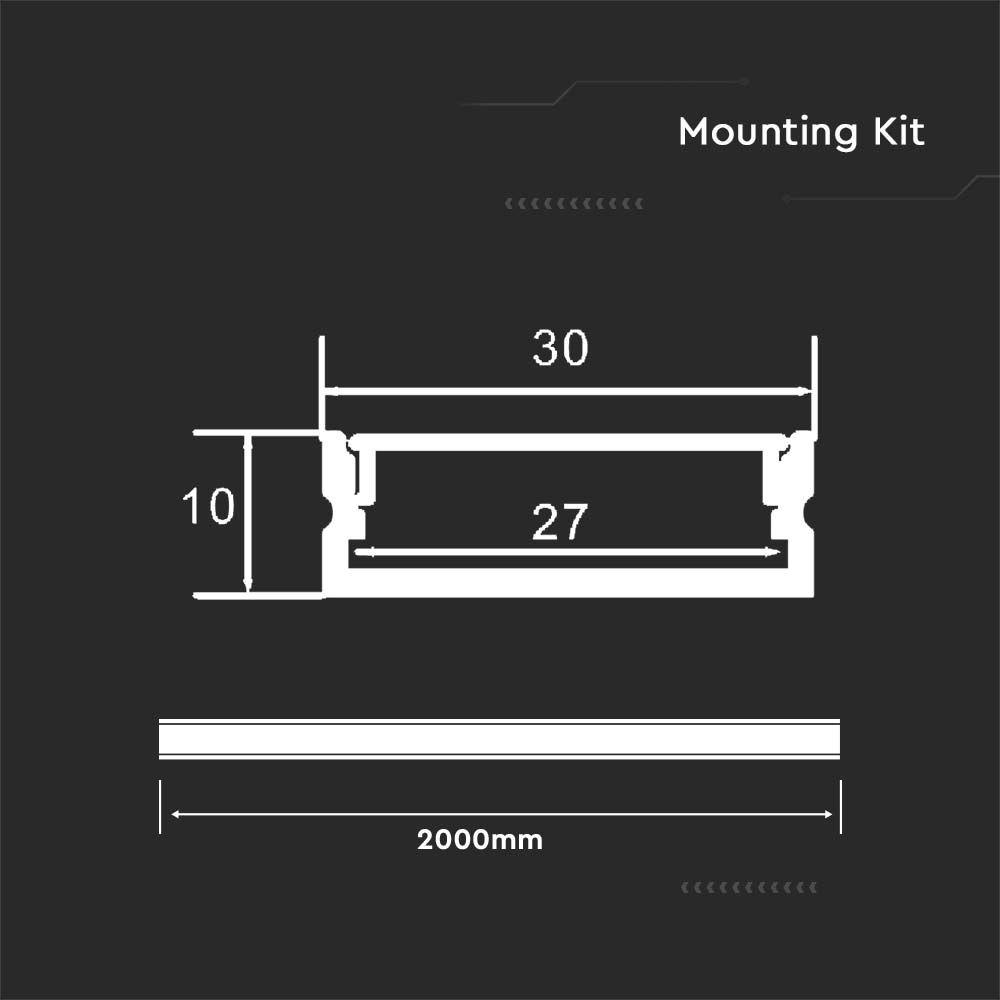 Profil Aluminiowy do paska LED na powierzchniowy, 2000x30x10mm, Klosz: Mleczny, Kolor: Aluminium , VTAC, SKU 23176