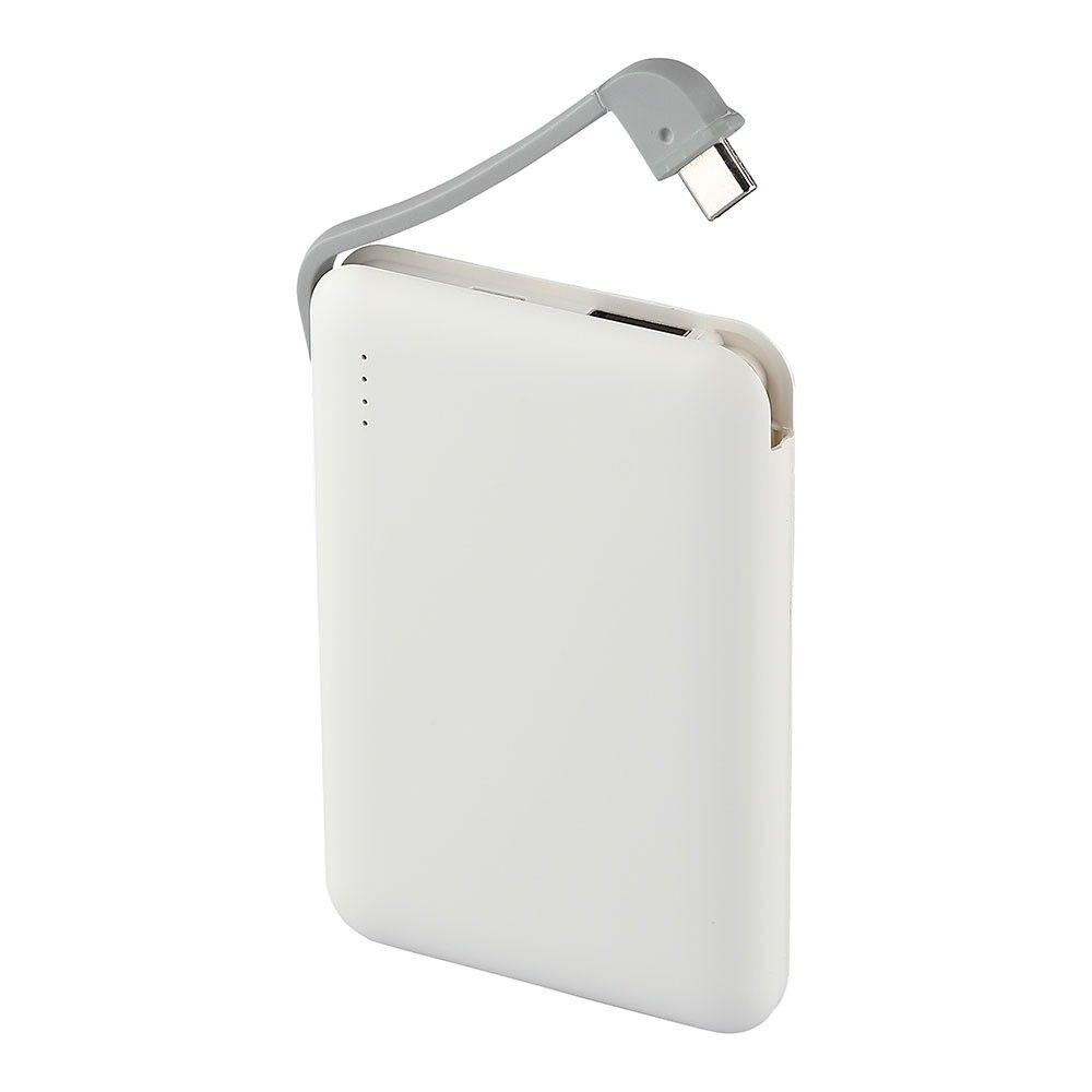 Power Bank z przyłączem Mikro USB, Litowo Polimerowy - 3.7V, 5000mAh, Biały, VTAC, SKU 8864