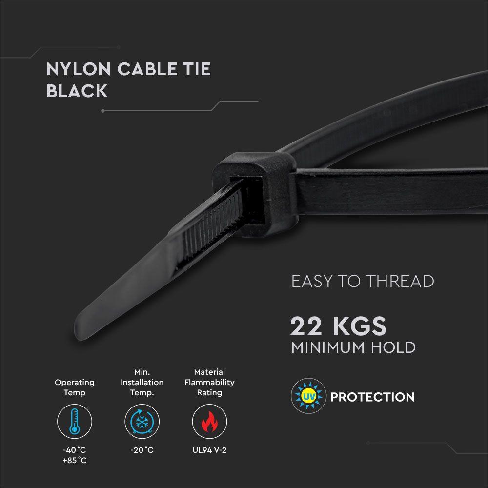 CABLE TIE 4.8*200mm BLACK (FLAMABILITY MATERIAL RATING - UL94-V2) 100PCS/PACK