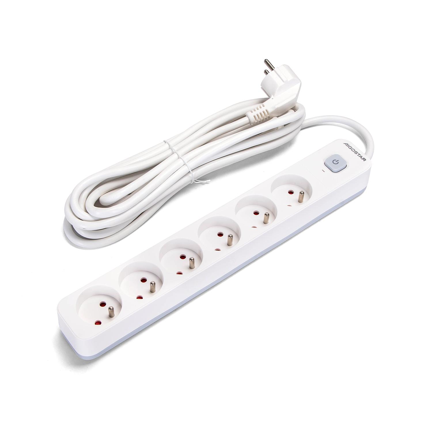 Power strips 6-way 5m H05VV-F 3G1.5m㎡ White and Gray