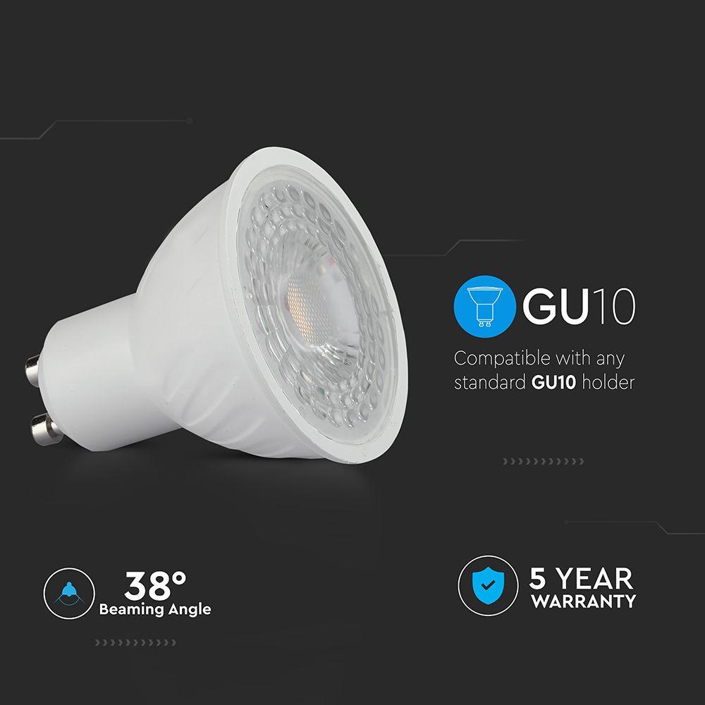 6.5W GU10 Żarówka LED, Chip SAMSUNG, Barwa:6400K, Kąt 38', Trzonek:GU10, VTAC, SKU 191