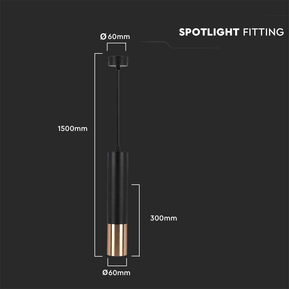 Lampa wisząca, Trzonek:GU10 , Okrągła, Czarna, Złota, VTAC, SKU 6688