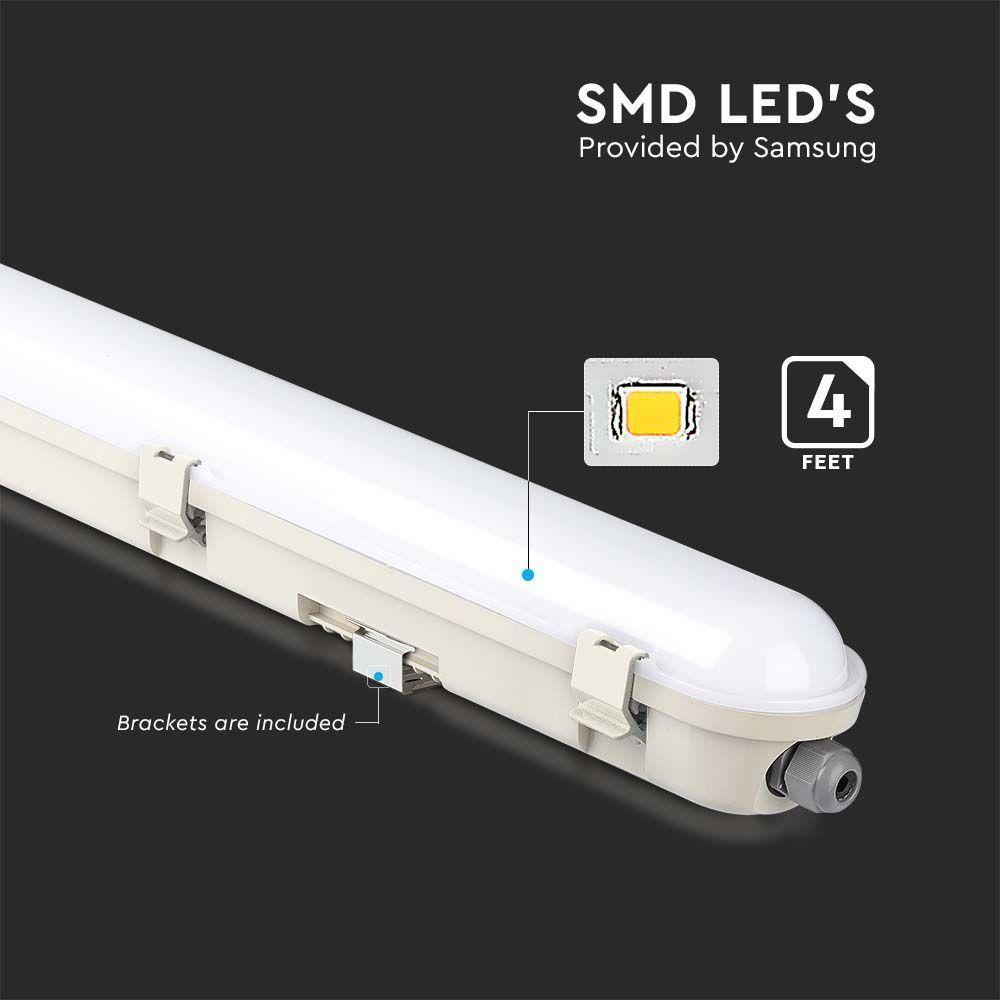 60W Lampa hermetyczna 120cm, Chip Samsung, Klosz Mleczny, Barwa:4000K, Wydajność: 120lm/w, VTAC, SKU 20473