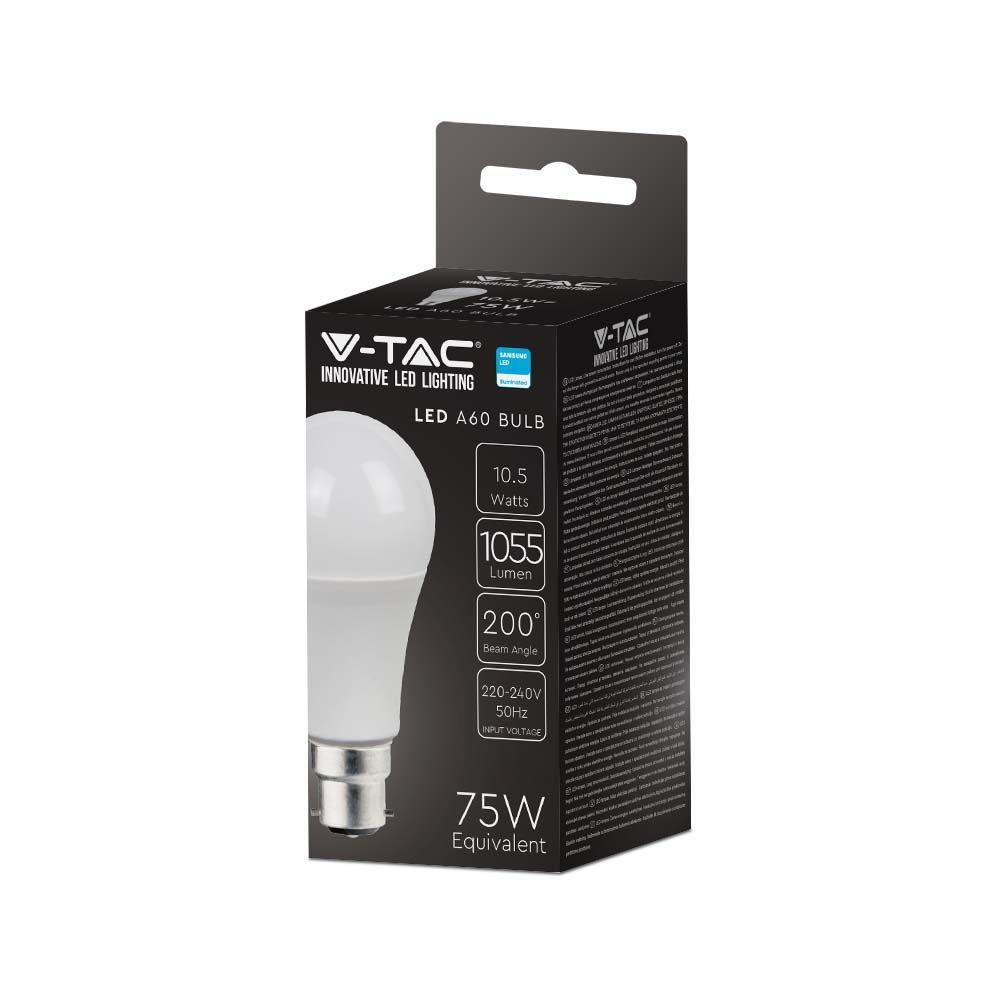 10.5W A60 Żarówka LED, Chip SAMSUNG, Barwa:4000K, Trzonek:B22, VTAC, SKU 20472