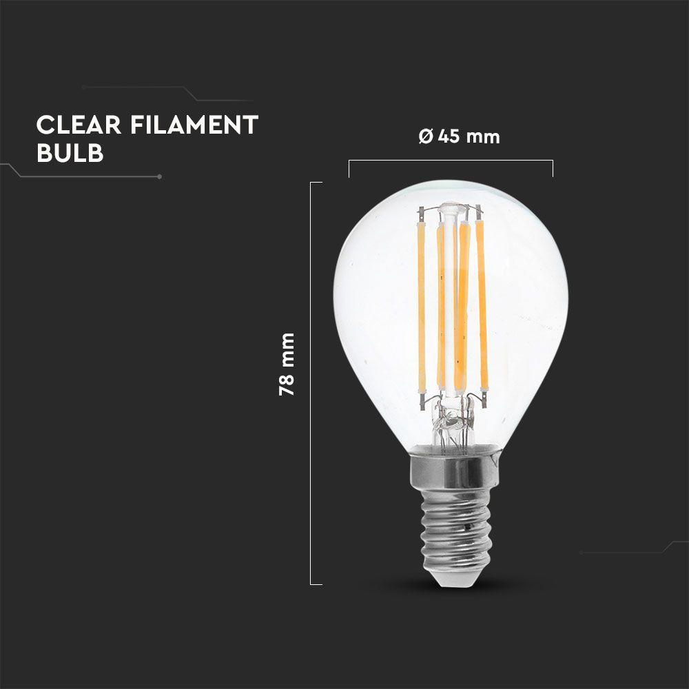 4W P45 Żarówka LED Filament, Barwa:3000K, Ściemniana - 3 stopnie, Trzonek:E14, VTAC, SKU 6846