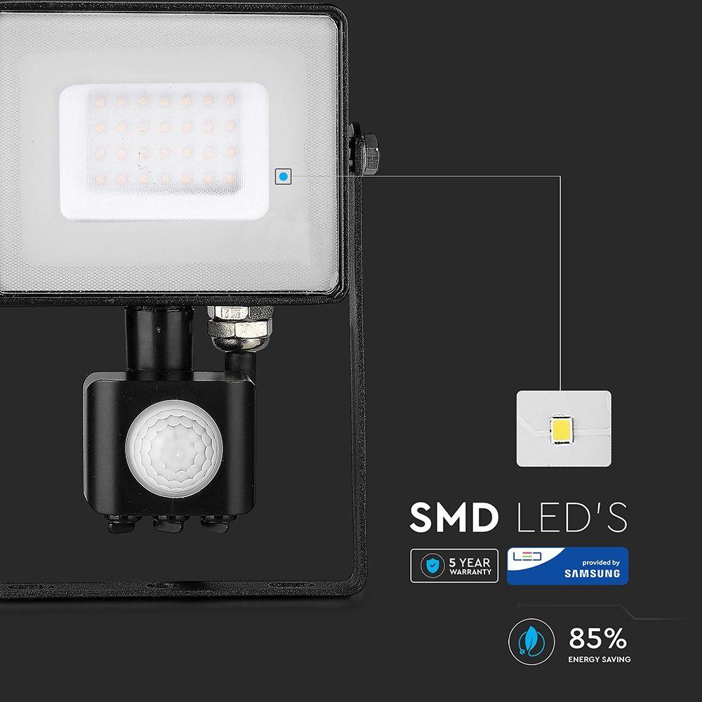 VT-30-S 30W SMD PIR SENSOR FLOODLIGHT SAMSUNG CHIP 4000K BLACK BODY