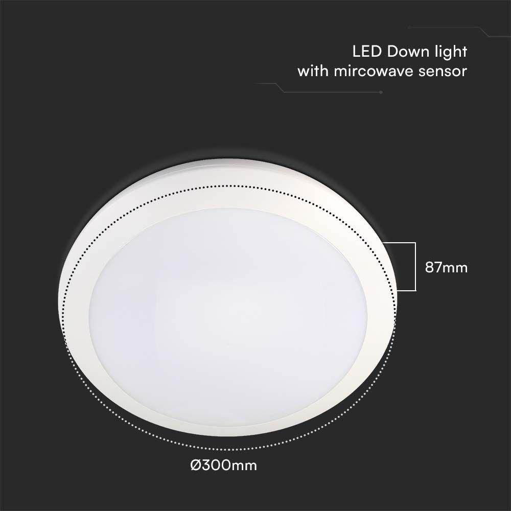 20W Lampa LED z czujnikiem mikrofalowym, Ściemniana, Barwa: 3w1, IK10, IP66 , VTAC, SKU 23160