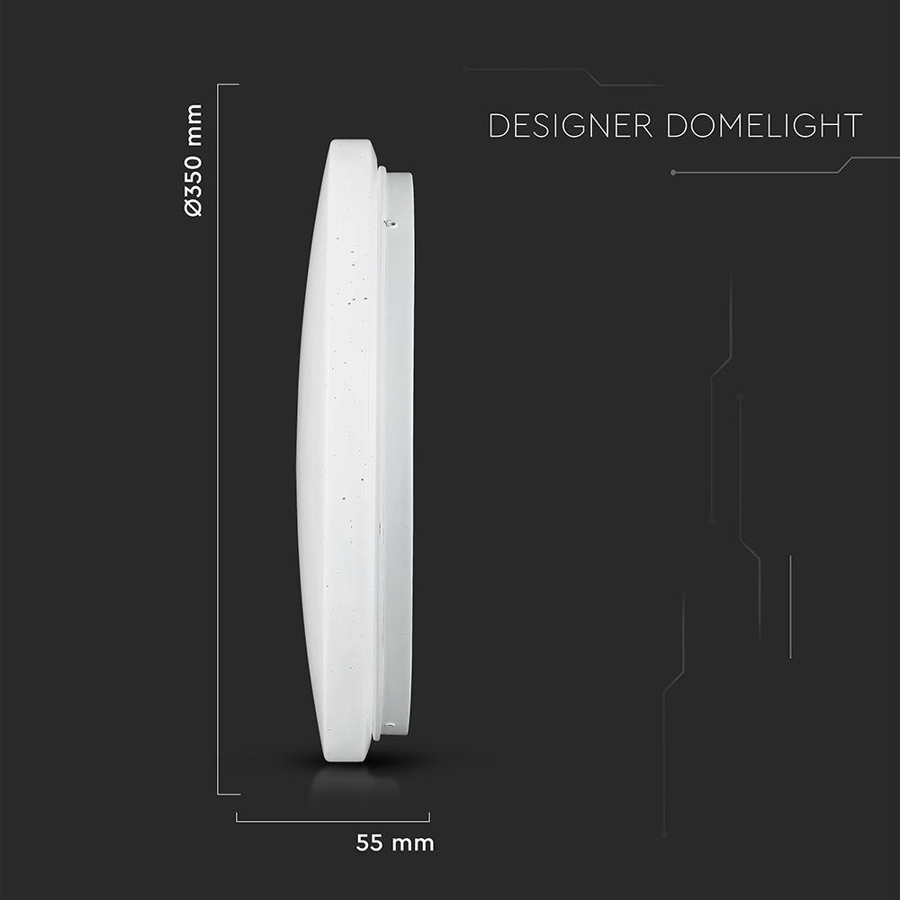 24W Plafon LED DOME, Średnica: 350, Klosz: Efekt gwiazdek, Barwa:3w1, VTAC, SKU 217606