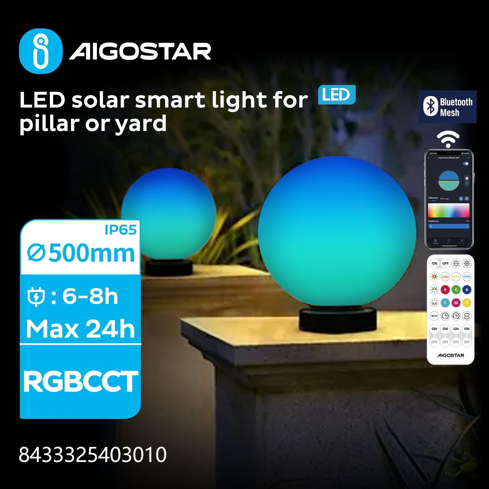 LED SOLAR SMART GARDEN LIGHT-HEADLAMP/BLUE TOOTH MESH/SPLIT/35W/RGBCCT/IP65/S∅500MM/COLORED BALL