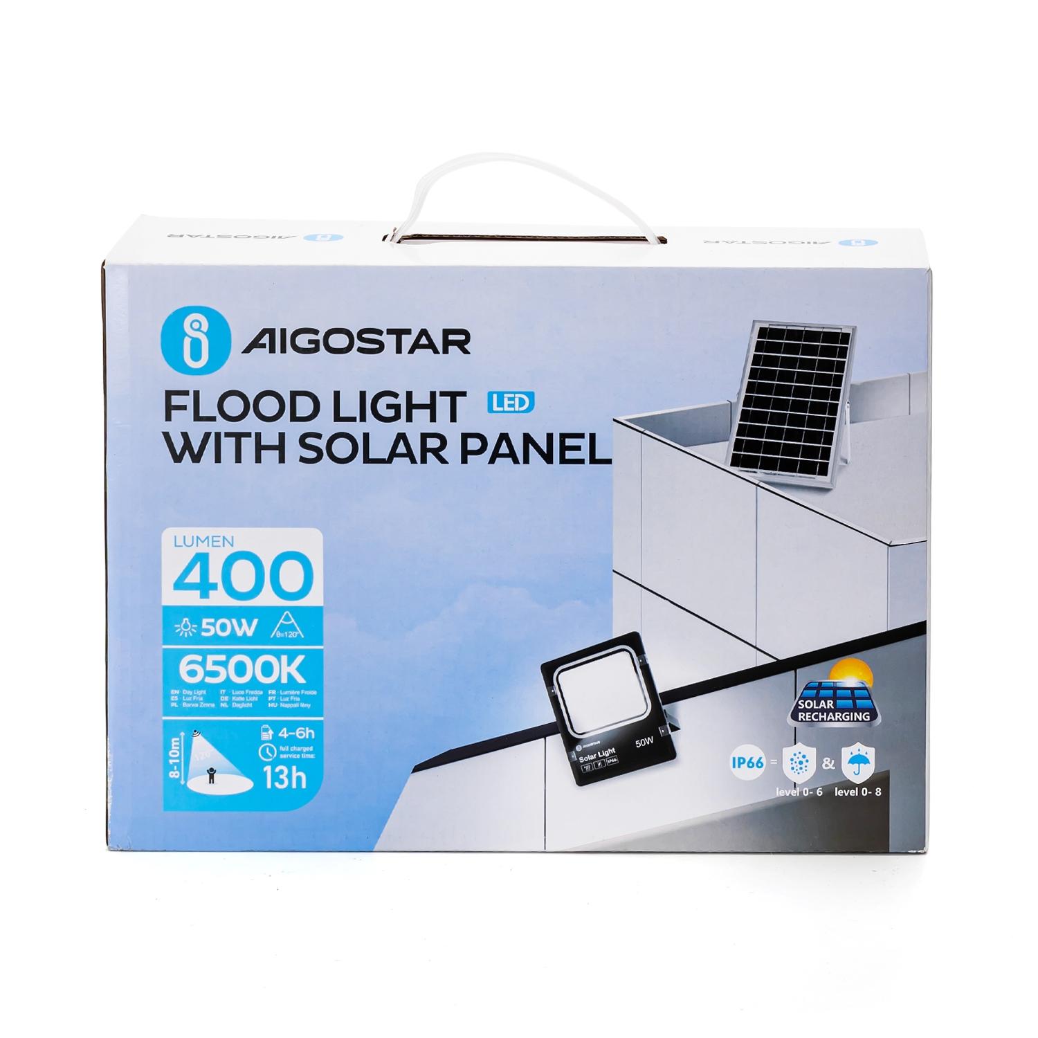 Naświetlacz solarny LED z panelem słonecznym 50W 500lm 6500K IP66