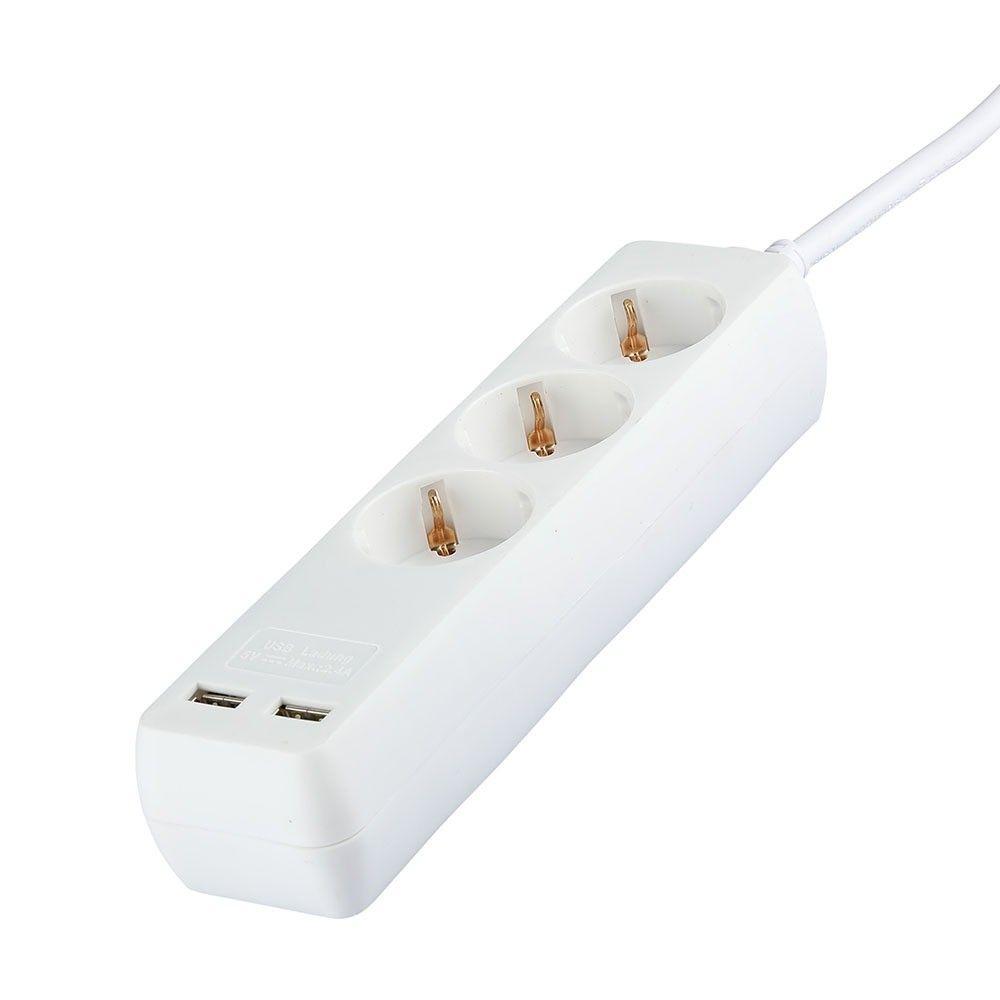 Przedłużacz mieszkaniowy 3 GN. Z portem 2xUSB, 3x1.5 X 5M/ Biały, VTAC, SKU 8775