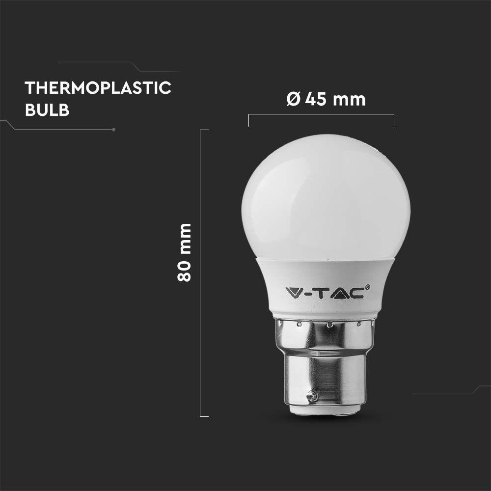 4.5W G45 Żarówka LED, Chip SAMSUNG, Barwa:3000K, Trzonek:B22, VTAC, SKU 21104