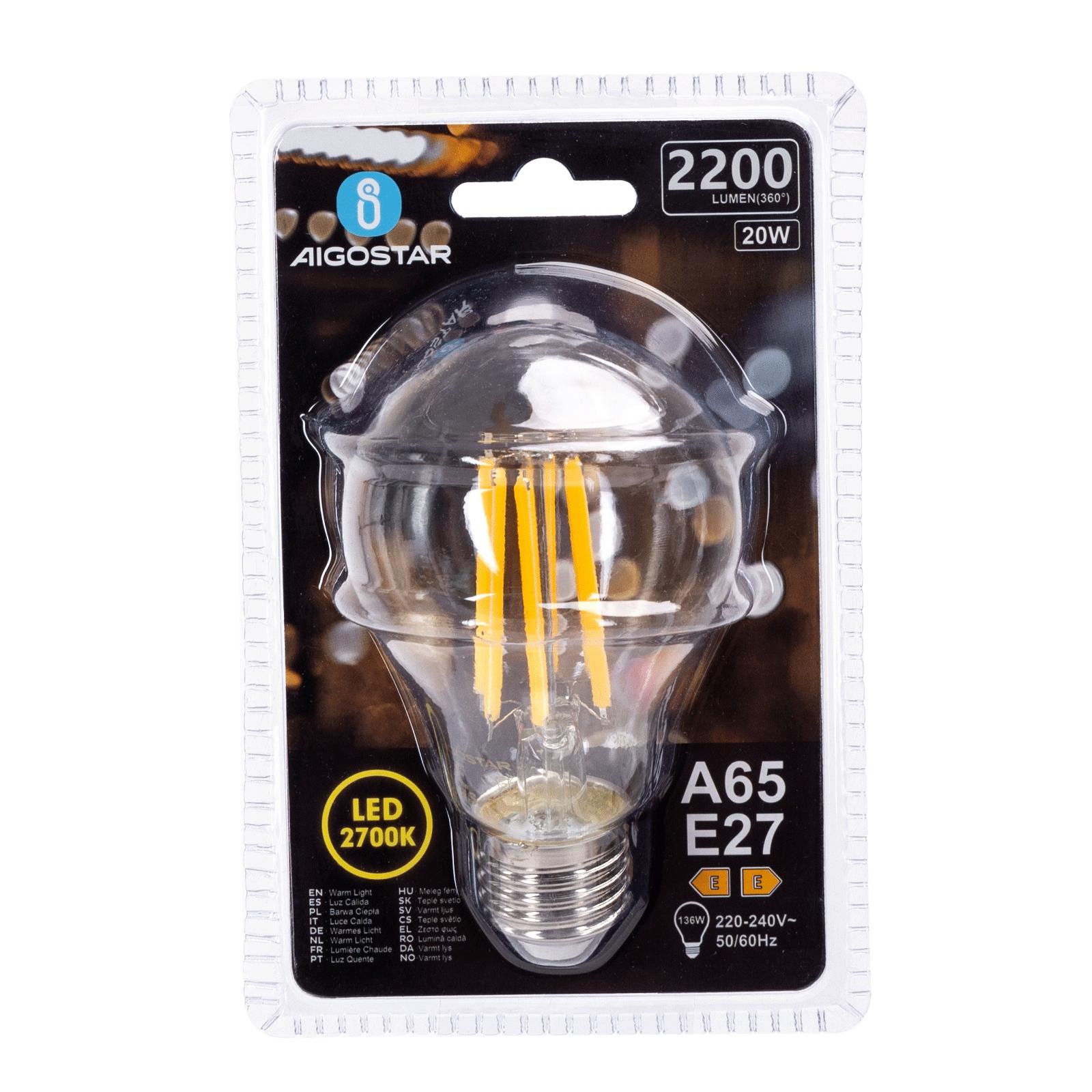 Żarówka LED Filament (Przezroczysta) A65 E27 20W