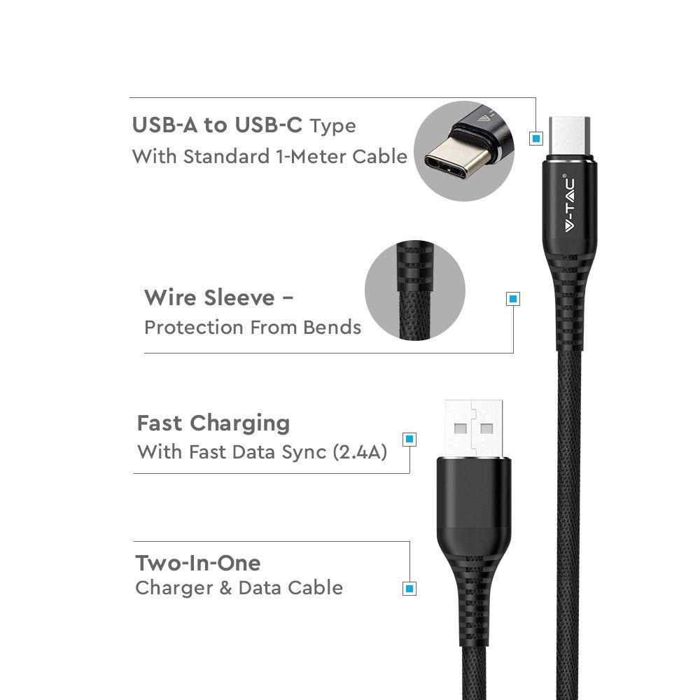 Przewód USB typ: C, 1m, Czarny, VTAC, SKU 8632