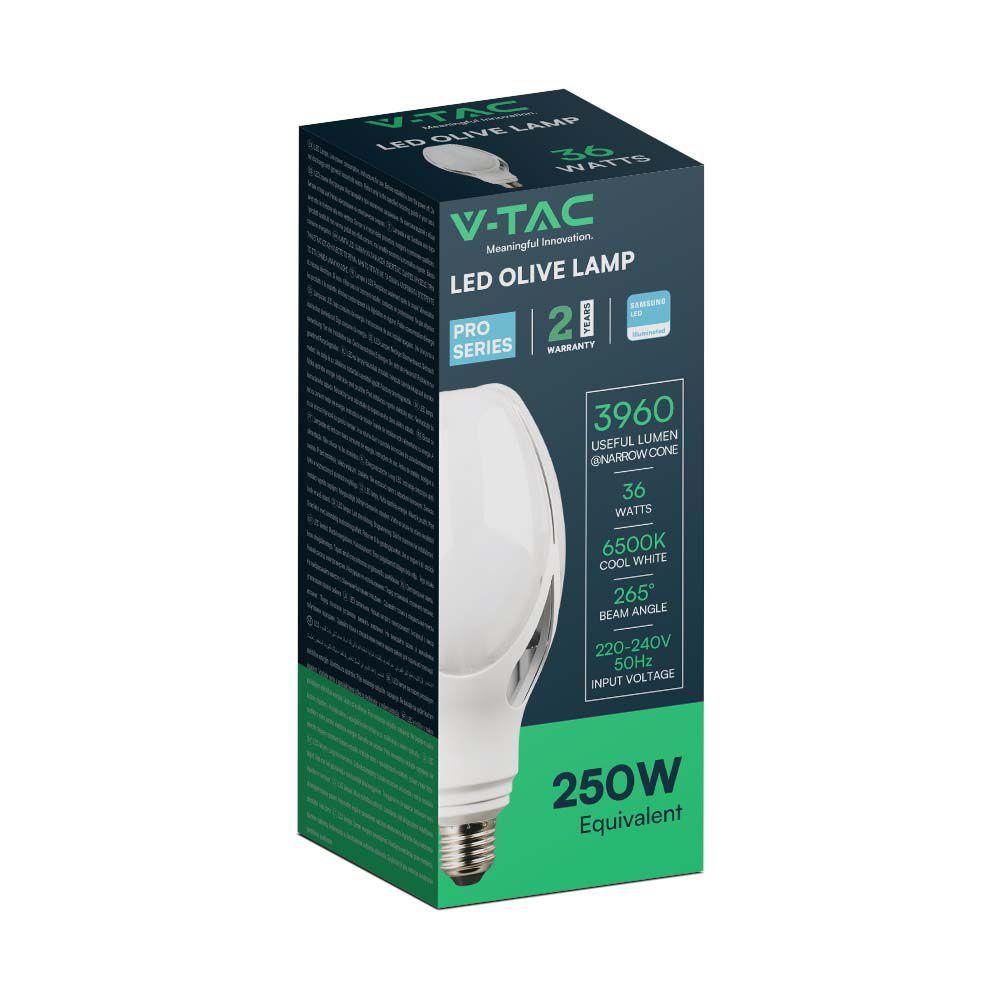 36W Uliczna Żarówka LED, Chip SAMSUNG, Barwa:4000K, Trzonek:E27, VTAC, SKU 21284