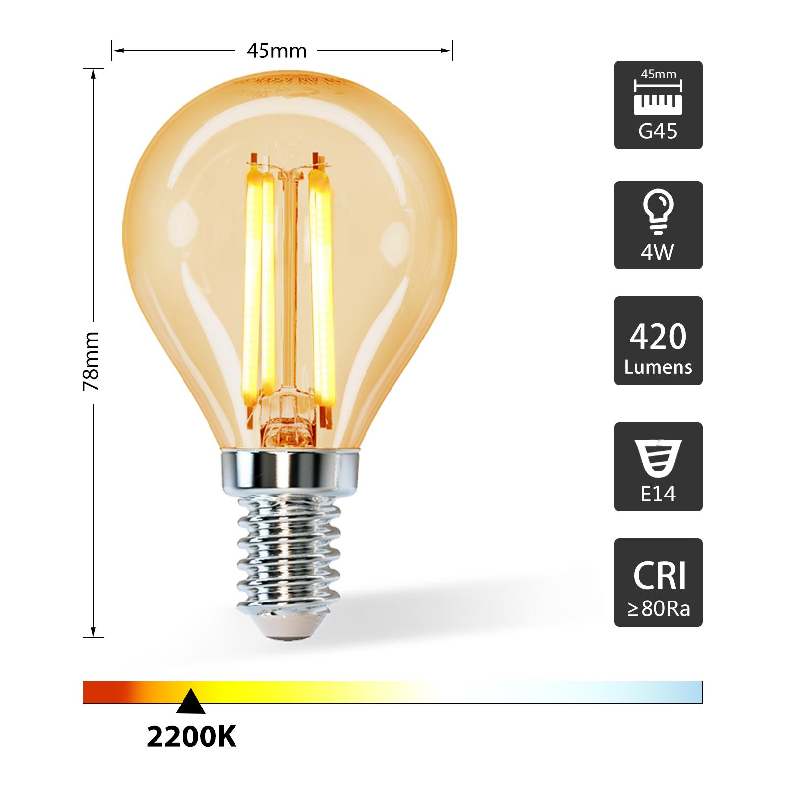 LED Filament Bulb (Amber) G45 E14 4W