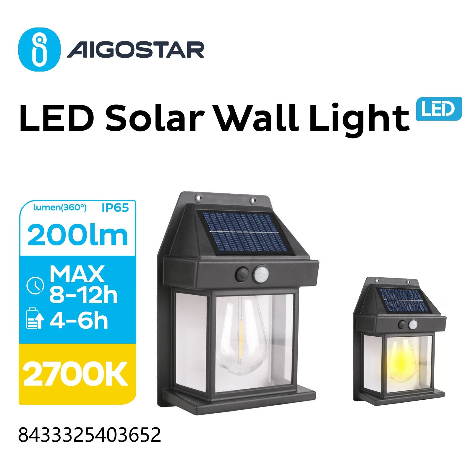 SOLAR  WALL / 
PLASTIC/LED FILAMENT/2700K/PIR