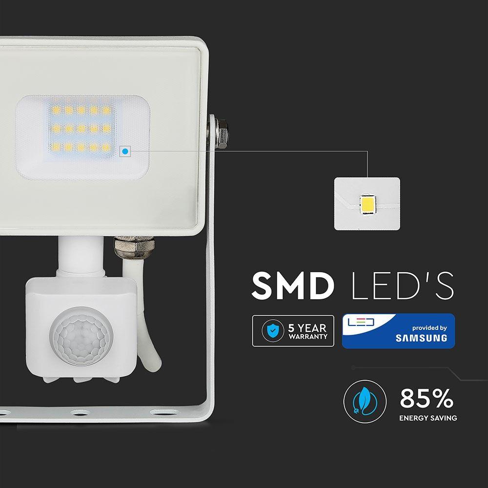 10W Naświetlacz LED SMD z czujnikiem ruchu, Chip SAMSUNG, Barwa:3000K, Obudowa: Biała , VTAC, SKU 433