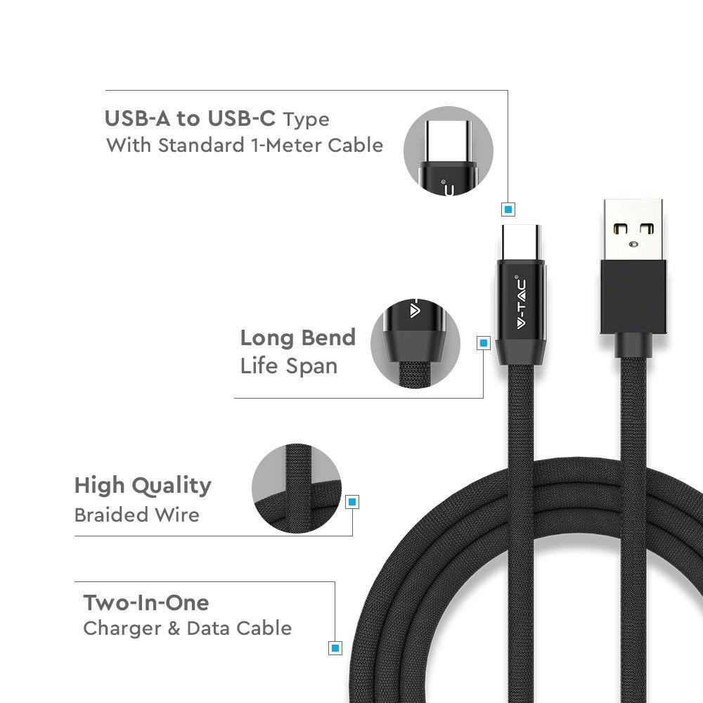 Przewód USB typ: C, 1m, Czarny, VTAC, SKU 8498