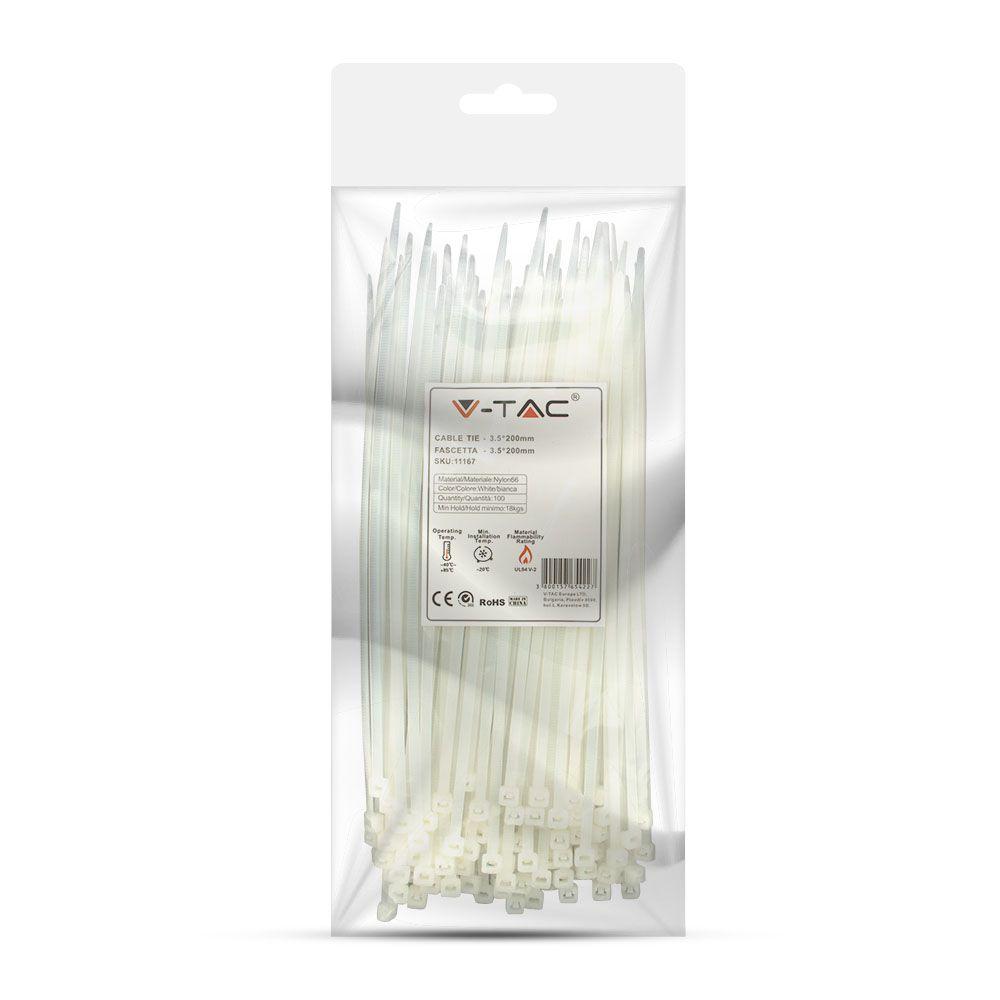 CABLE TIE 3.5*200mm WHITE (FLAMABILITY MATERIAL RATING - UL94-V2) 100PCS/PACK