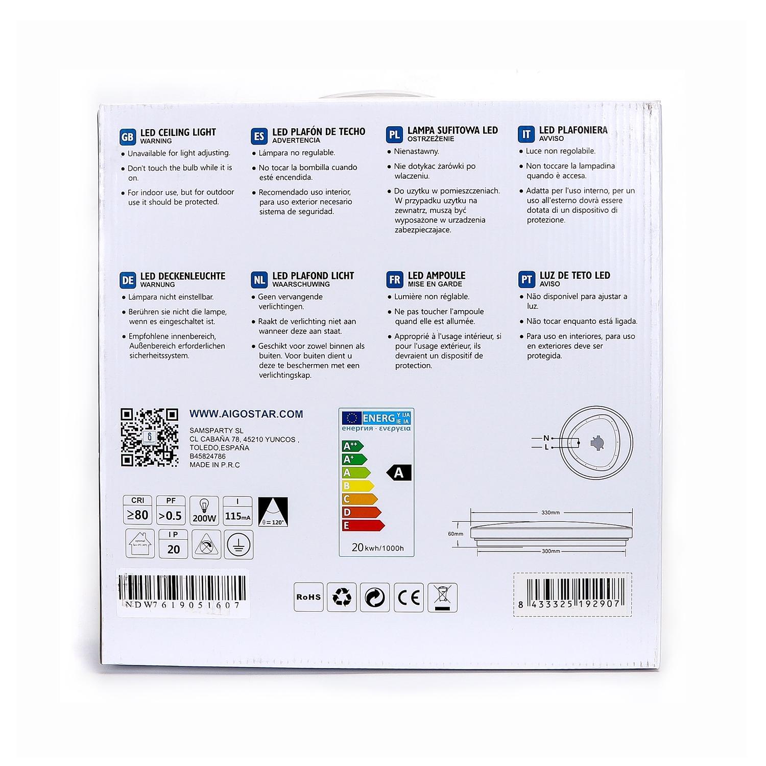 LED Lampa sufitowa 20W 3000K (20W,3000K,2200lm)