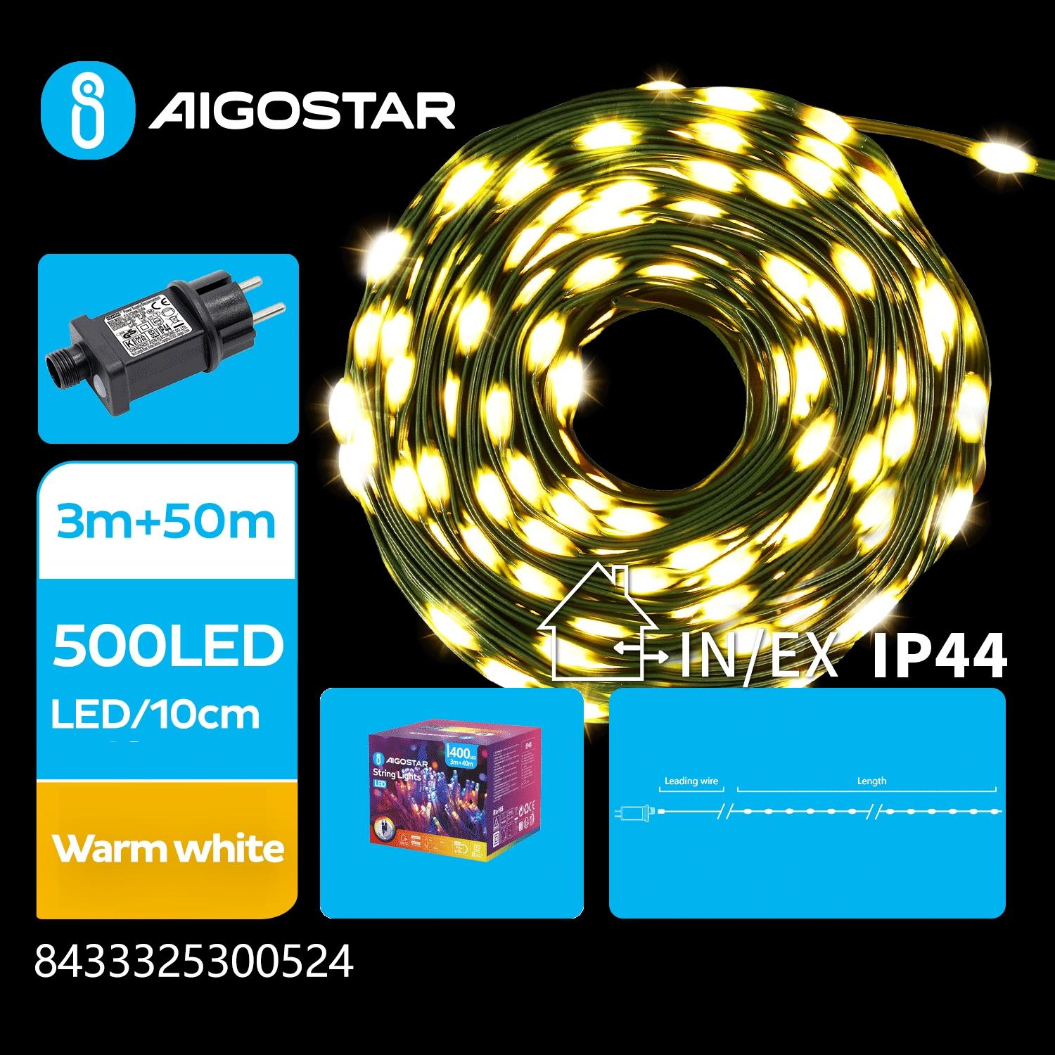 Low voltage string lights(PVC & copper), warm white, 50m