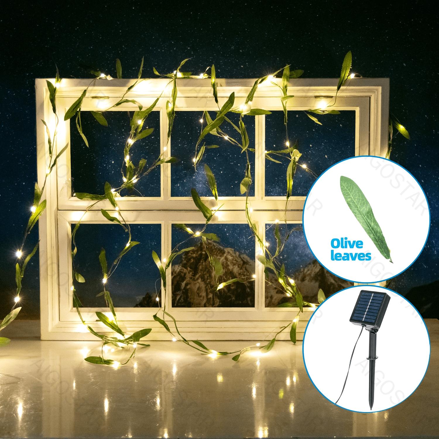 Solar simulation plant-linear-Olive leaves-dark green-2700K-2M+5M-50LED-10CM/LED-8blinkIP65