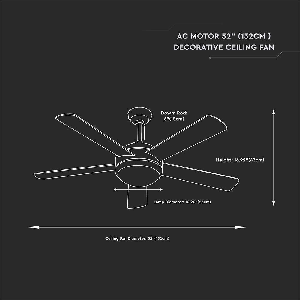 VT-6052-5 60W LED CEILING FAN WITH RF CONTROL-5 BLADES-AC MOTOR