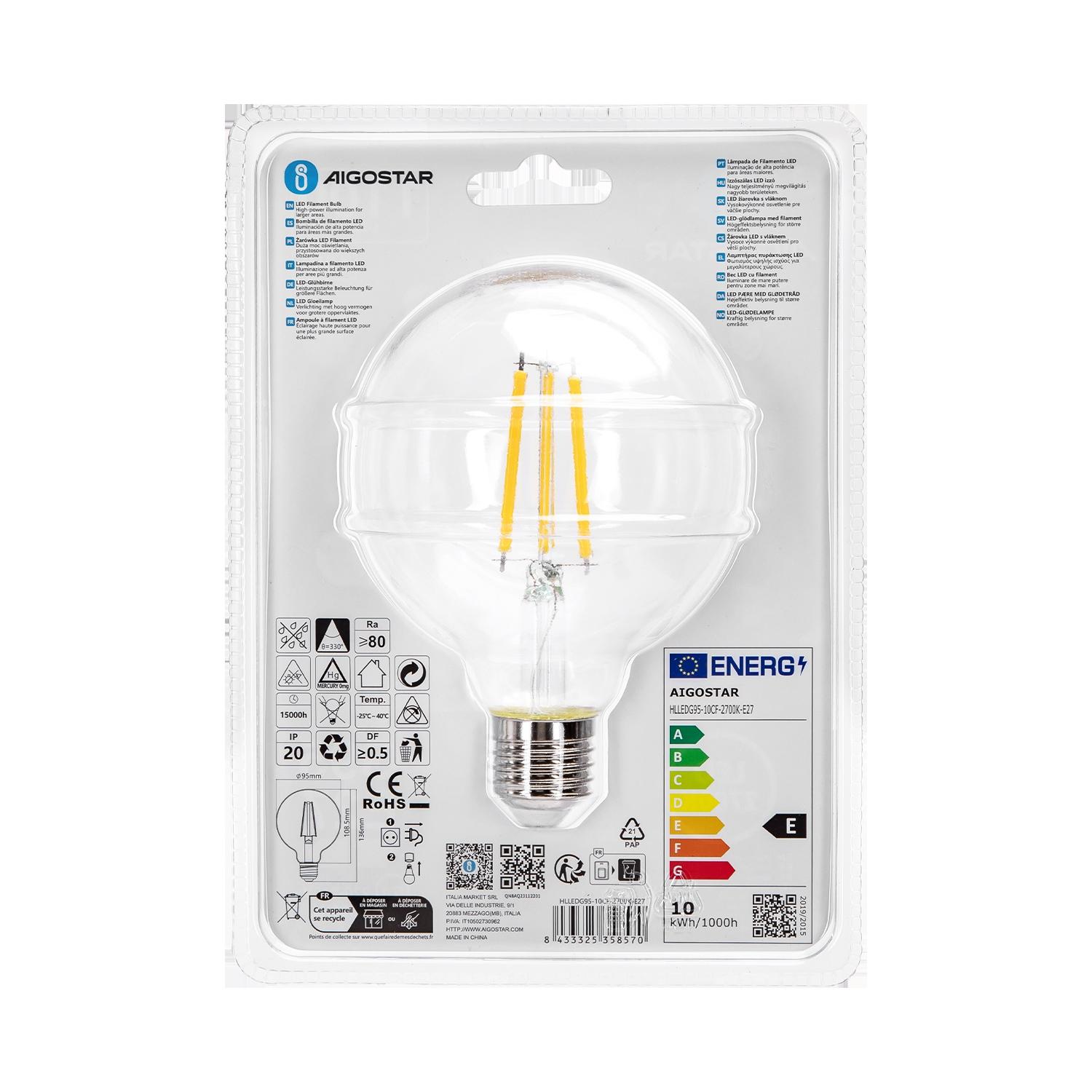 LED Filament Bulb (Clear) G95 E27 10W