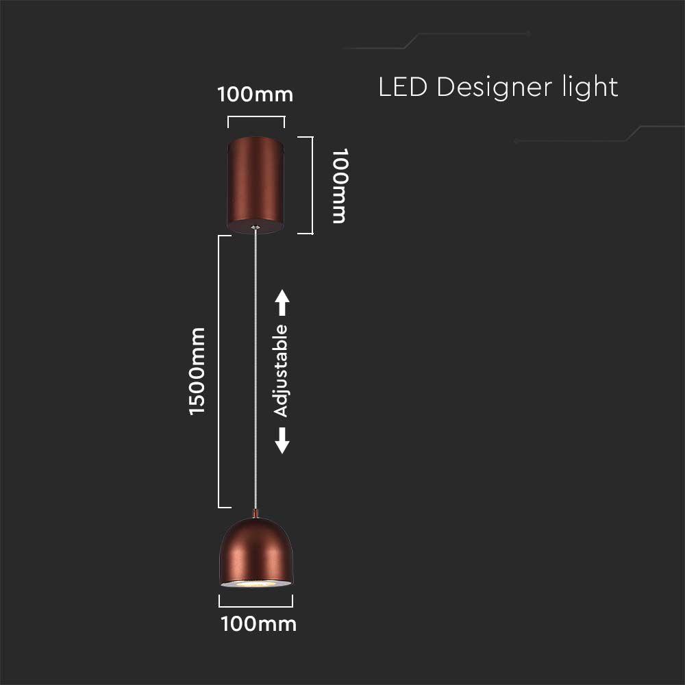 Lampa Wisząca LED, Włącznik dotykowy,  Barwa: 3000K, Obudowa: Brązowa    , VTAC, SKU 7997