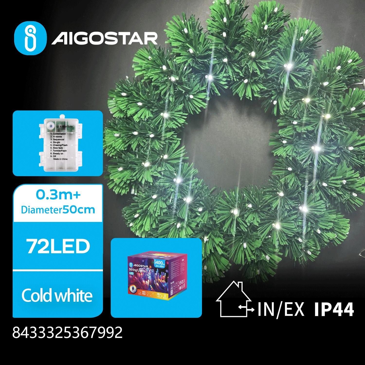 3AA battery light-up plastic wreath, Φ50cm, cool white