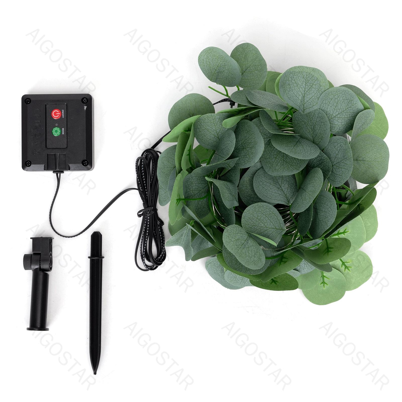 Solar simulation plant-linear-Eucalyptus  leaves-dark green-2700K-2M+5M-50LED-10CM/LED-8blinkIP65